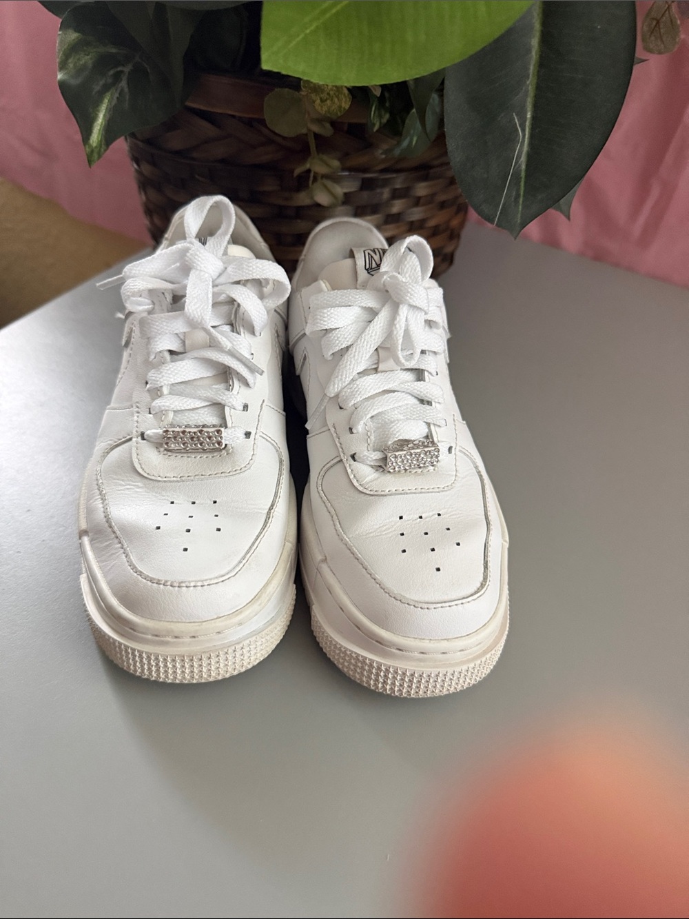 Kids White Rhinestone Accent Lace-Up Sneakers